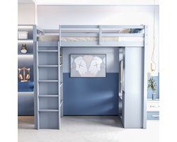 Strovea Hoogslaper Kind 90x200 cm met Planken, Kledingroede en Opbergvakken, Grijs