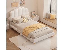 Strovea kinderbed Hutbed 90x200 cm tienerbed gestoffeerd rond fleece wit
