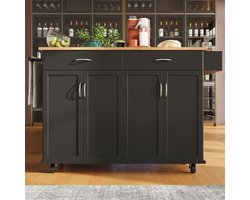 Strovea Modern Verrijdbaar Keukeneiland Zwart - Uitklapbare Eettafel met Opbergruimte - 106x50x90,5cm