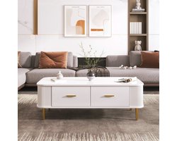 Strovea Salontafel met 4 Lades - Wit met Gouden Accenten – 105 cm
