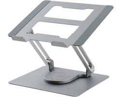 Studio Basique® Laptop Standaard - 360° Draaibaar, Verstelbaar & Opvouwbaar - Ergonomisch & Stabiel (Tot 8kg) - Luxe Aluminium Laptophouder - Geschikt voor 8-17 Inch Laptops - Zilver