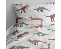 Studio Ditte Dekbedovertrek Dinosaurus 140x220cm - Lichtgrijs