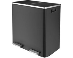 Studio Lyma Prullenbak - Afvalbak - 60 liter - 2 compartimenten - Softclose - Met pedaal - Fingerprintproof - Zwart