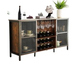 Studio Lyma Wijnkast - Wijnrek - Industrieel - 140 x 35 x 76 - Voor 12 flessen - In hoogte verstelbare planken