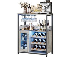 Studio Lyma Wijnkast - Wijnrek - Met led verlichting - Voor 12 flessen - Met glazenrek - Metalen frame - Houtlook MDF -