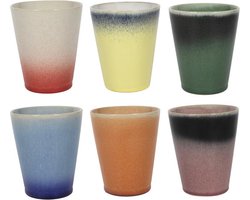 Studio Tavola Cappuccinokopjes Fire Diverse Aardetinten 6-delig - Servies Set 6 Personen - Modern Design Aardewerk - Vaatwasser- & Magnetronbestendig