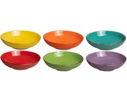 Studio Tavola Diep Bord Sunny Summer - Geel Rood Oranje Paars Groen Blauw - 6 Stuks ø 23 cm Aardewerk - Vaatwasserbestendig