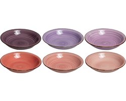 Studio Tavola Diepe Borden Mykonos Roze & Paars - 6 Stuks Ø 21 cm - Aardewerk - Vaatwasserbestendig