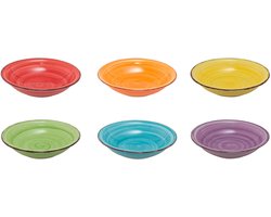 Studio Tavola Diepe Borden Sunny Summer - Mix Geel Rood Oranje Paars Groen Blauw - 6 Stuks ø 21 cm Aardewerk - Vaatwasser-, Magnetron- & Ovenbestendig