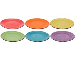 Studio Tavola Dinerborden Sunny Summer - Mixkleuren Ronde Borden - Dinner Plate - Aardewerk - Vaatwasserbestendig - Ø 26,5 cm, 6 Stuks