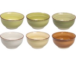 Studio Tavola Kleine Kommen Deep Forest Groen, Bruin en Geel - 6 Stuks ø 12 cm Aardewerk - Vaatwasser-, Magnetron- en Ovenbestendig