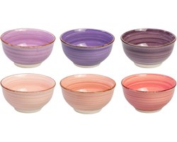 Studio Tavola Kleine Kommen Mykonos Roze & Paars - Set van 6 ø 12 cm - Aardewerk - Oven-, Magnetron- & Vaatwasserbestendig