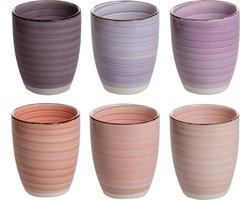 Studio Tavola Koffiekopjes Mykonos Roze & Paars - 6 Stuks 160 ml Ø 6,8 cm - Aardewerk - Duurzaam & Vaatwasser-, Magnetron- en Ovenbestendig