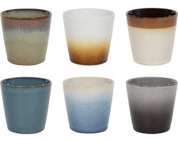 Studio Tavola Koffiekopjes Storm - Mix Blauw Wit Zwart Bruin & Grijs - 6 Stuks 200 ml Aardewerk - Vaatwasser- & Magnetronbestendig