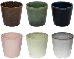 Studio Tavola Koffiekopjes Wind - Bruin/Groen/Roze/Blauw/Grijs - 6 Stuks 200 ml Aardewerk - Vaatwasser- en Magnetronbestendig