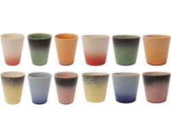 Studio Tavola Koffieset Fire - Kleurrijk 12-delig - 6 Koffiekopjes 200 ml, 6 Cappuccinokopjes 310 ml - Aardewerk Vaatwasser- en Magnetronbestendig