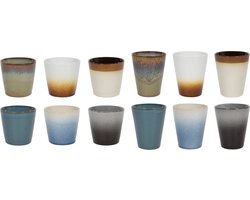 Studio Tavola Koffieset Storm - 12 Stuks 6 Koffiekopjes 200 ml + 6 Cappuccinokopjes 310 ml - Aardewerk Gemixte Blauw/Zwart/Bruin/Grijs - Vaatwasser- en Magnetronbestendig