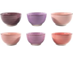 Studio Tavola Kom Mykonos Roze & Paars - 6 Stuks Ø 14 cm - Aardewerk - Vaatwasser-, Magnetron- & Ovenbestendig