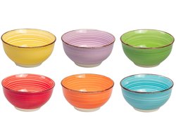 Studio Tavola Kommen Sunny Summer Geel/Rood/Oranje/Paars/Groen/Blauw - 6 stuks Ø 12 cm - Aardewerk - Oven-, Magnetron- & Vaatwasserbestendig
