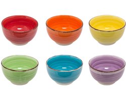 Studio Tavola - Kommen Sunny Summer - Soep En Ontbijtkommen - Bowl Aardewerk - Gemixte Kleuren Vaatwasserbestendig - Ø 14 cm, 6 Stuks