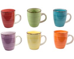 Studio Tavola Mok Sunny Summer - Gemixte Felle Kleuren - Set van 6 350 ml - Aardewerk Vaatwasser-, Magnetron- en Ovenbestendig