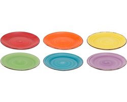 Studio Tavola Ontbijtborden Sunny Summer Mix Geel/Rood/Oranje/Paars/Groen/Blauw - 6 Stuks Ø 19 cm - Aardewerk - Oven-, Magnetron- & Vaatwasserbestendig