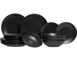 Studio Tavola Serviesset Black Tie Zwart 18-delig - Servies Set 6 Personen - Modern Design Aardewerk - Vaatwasser- & Magnetronbestendig