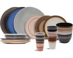 Studio Tavola Serviesset Earth 30-delig / 6 personen - 6 dinerborden, 6 ontbijtborden, 6 kommen, 6 koffiekopjes en 6 koffiebekers