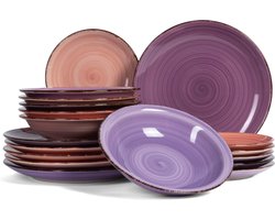 Studio Tavola Serviesset Mykonos Roze & Paars 18-delig - Ø 19/20/27 cm - Aardewerk - Oven-, Magnetron- & Vaatwasserbestendig
