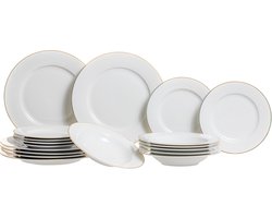 Studio Tavola Serviesset Wit / Goud - 18-delig / 6 personen - 6 dinerborden, 6 diepe borden en 6 ontbijtborden