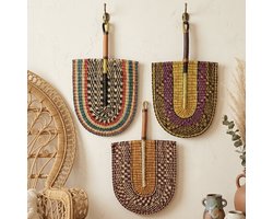 StudioBoho | Set van 3 Handgemaakte Bolga Waaiers (28x50cm) | Traditionele Afrikaanse Waaiers | Decoratieve Muurwaaiers in Boho Bohemian Ibiza Bali Style | Wandschalen Woondecoratie Muurdecoratie