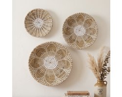 StudioBoho | Set van 3 Zeegras Wandschalen (Ø 35 + 30 + 25cm ) | Wanddecoratie Woonkamer Slaapkamer Rotan | Muurmand Muurmanden | Muurschaal schalen | Riet Rieten schaal set | Wandschaal wandbord wandborden Boho Decoratie Bohemian | Bamboe Ibiza