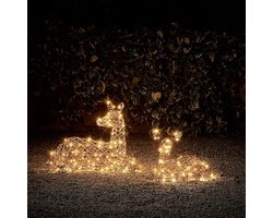 Studley Rendierfamilie, led-rotan, ree en kalf, kerstverlichting met timer, buiten en binnen, set van 2