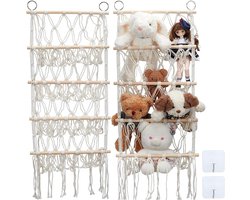 Stuffed Animal Storage Net Hammock - 4 Levels Plush Hammock - Hanging Macrame Storage Net - Stuffed Animals Display - Boho Plush Hammock with Tassels for Shop Organization - Plush Animals Room Decor