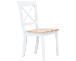 Stuk- en woonkamerstoelen, 2 stuks, wit, licht hout, massief hout, rubberboom voor eetkamer, woonkamer, lounge-ruimte