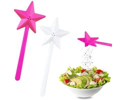stuks muurzoutstrooier, feeënstaf, zoutstrooier, sterrenzoutstaf, zout- en peperstrooiers, sterrenstokjes, kruidendispenser met 3 gaten voor thuis, keuken, BBQ, restaurant, camping (roze/wit)