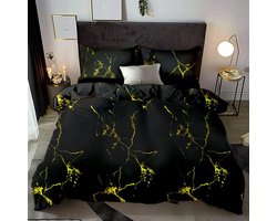 Stunq® 3D beddengoed, 135 x 200 cm, marmerpatroon, zwart, goud, omkeerbaar beddengoedset, esthetisch, elegant, voor mannen en tieners, dekbedovertrek en kussensloop 80 x 80 cm, met ritssluiting