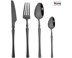Stunq® 4-delige Bestekset Zwart - Mes, Vork, Lepel, Theelepel