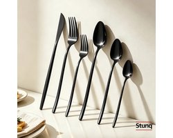 Stunq® 6-delige bestekset Zwart | Mes Vork Lepel Westers Bestek