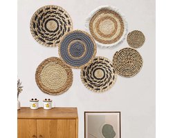 Stunq® 7 Stuks Boho Wandmanden, Rotan Wanddecoratie, Geweven Manden voor Woonkamer, Slaapkamer, Eetkamer