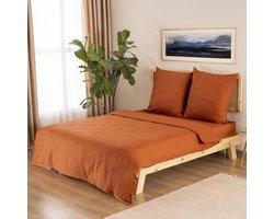 Stunq® Beddengoedset van Hoogwaardig Renforcé Katoen in Warm Baksteenrood met Kussenslopen