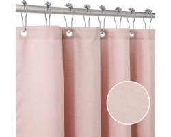 Stunq® douchegordijn met metalen douchegordijnringen, stof, textiel, badgordijn, anti-schimmel, badgordijnset waterdicht, zwaar douchegordijn, voor badkamer, 182 x 182 cm (roze)