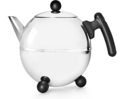 Stunq® Duurzame Roestvrij Stalen Theepot met Dubbele Wand en Zwarte Details – Voor Verfijnde Theebelevingen