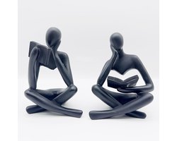 Stunq® Exclusieve Set van Twee Zwarte Beelden voor Moderne Woon- en Werkruimte Decoratie