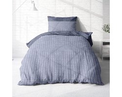Stunq® Flanel beddengoed, 135 x 200 cm, katoen, blauw patroon, raster design, omkeerbaar beddengoed, 135 x 200 cm, blauw, geruit beddengoed, blauw, 135 x 200 cm