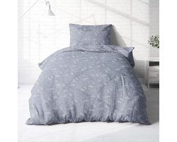 Stunq® Flanellen beddengoed, 155 x 220 cm, blauw, bloemenrankje, duifblauw design, bloemen beddengoed, blauw, pluizig beddengoed, 155 x 220 cm, katoen