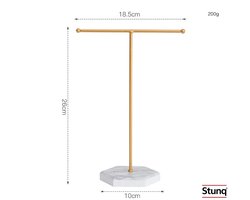Stunq® Gouden T-Bar Sieradenstandaard met Witte Marmeren Voet – Oorbellen en Kettingen Organizer