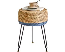 Stunq® Handgevoegde Zeegras Kruk met Robuuste Metalen Onderstel - Unieke Decoratie