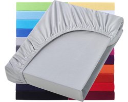 Stunq® Hoeslaken voor boxspringbed en waterbed, 200 x 220 cm, 40 cm matrashoogte, 100% katoen, zilver/lichtgrijs