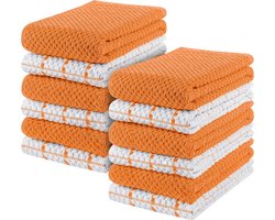 Stunq keukendoek-12 Set - 38 x 64 cm - 100% Ring Gesponnen Katoenen Superzacht en Schotelantennes-Theedoeken en Barkrukken-Oranje -